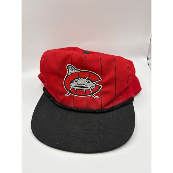 Vintage 90s Carolina Mudcats Minor League Snapback Hat OSFA Red Black USA - Picture 1 of 6